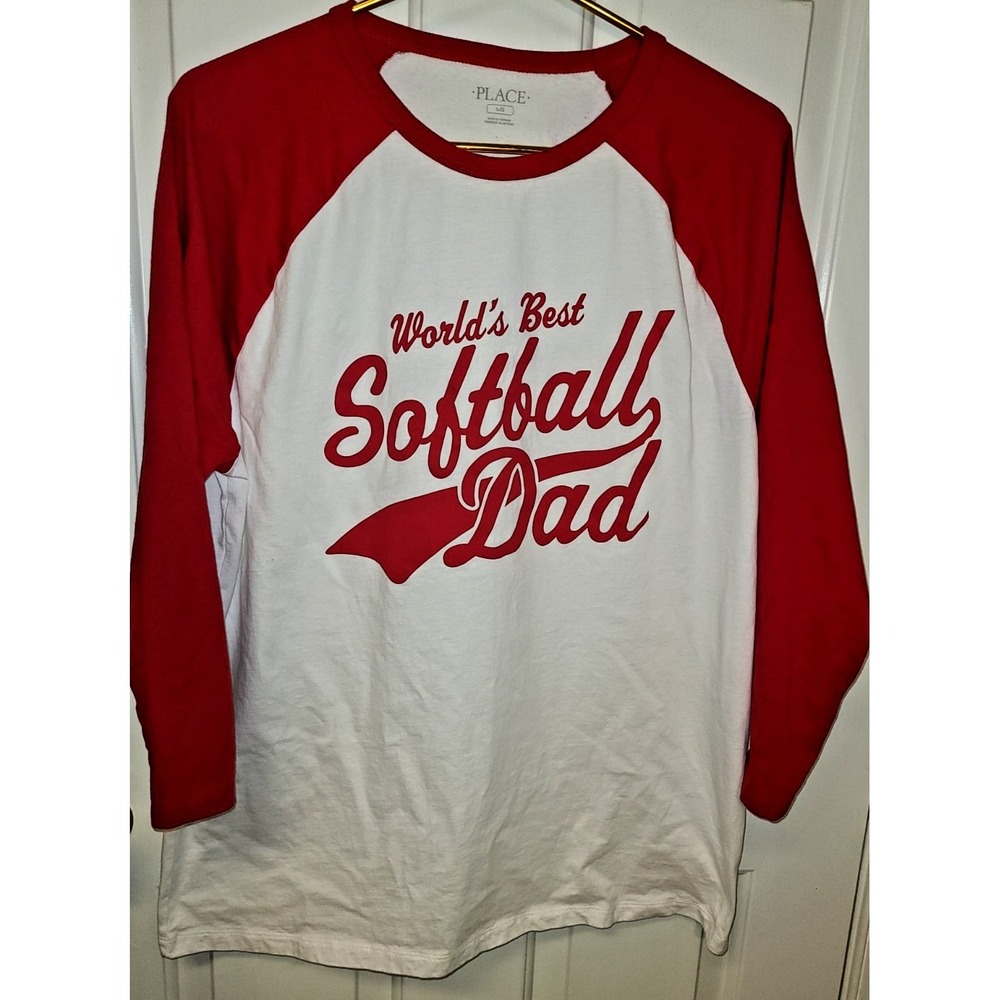 Men's "Worlds Best Softball Dad" Novelty T-shirt Red/White  Large Tournament